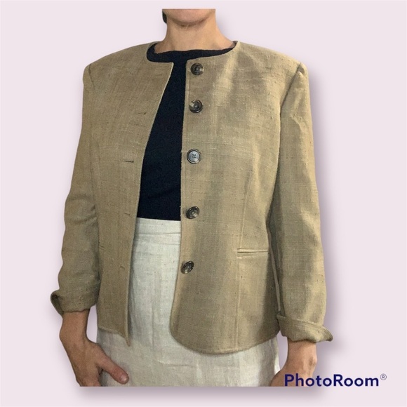 LAUREN by Ralph Lauren 100% Silk Tan Jacket size 6 - Picture 3 of 8